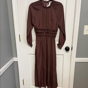 Chic Long Sleeve Brown Dress